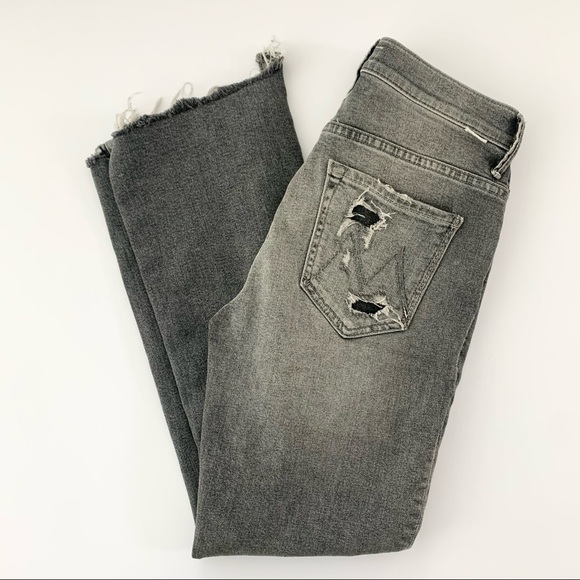 Mother Cropped Raw Hem Jeans Distressed Grey 26 - Picture 9 of 10